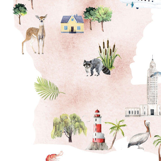 Louisiana Illustrated State Map Art Print