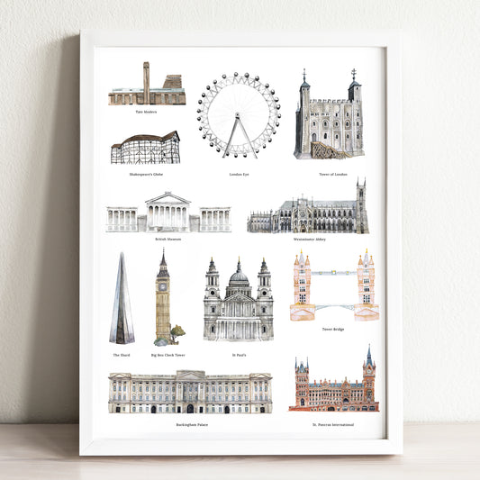Landmarks of London Illustrated Art Print