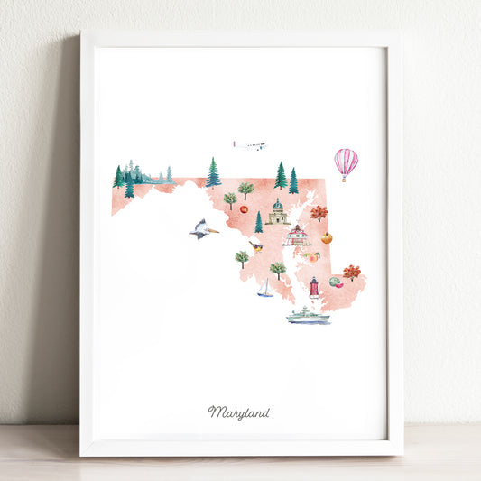 Maryland Illustrated State Map Art Print