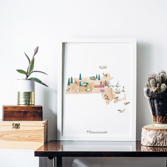 Massachusetts Illustrated State Map Art Print