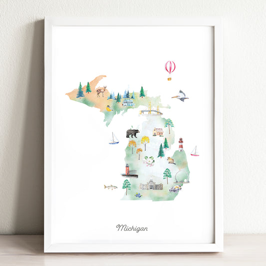 Michigan Illustrated State Map Art Print