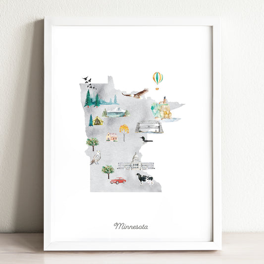 Minnesota Illustrated State Map Art Print