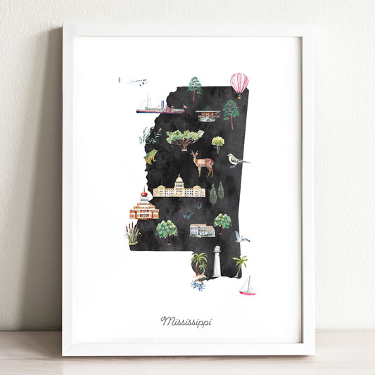 Mississippi Illustrated State Map Art Print