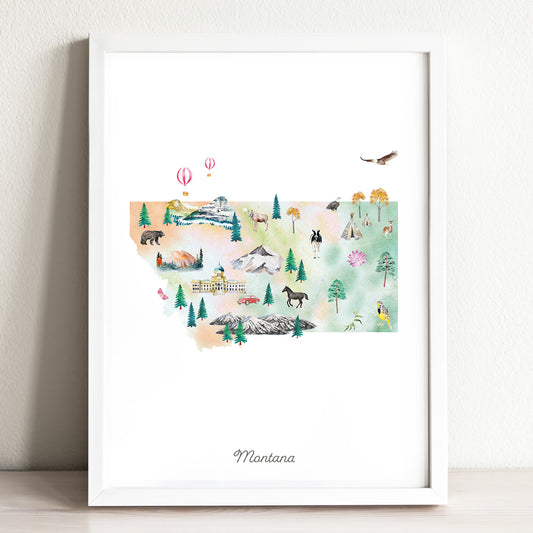 Montana Illustrated State Map Art Print