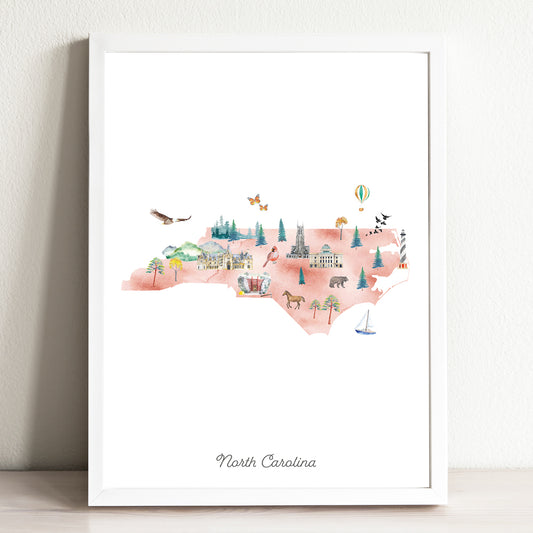 North Carolina Illustrated State Map Art Print