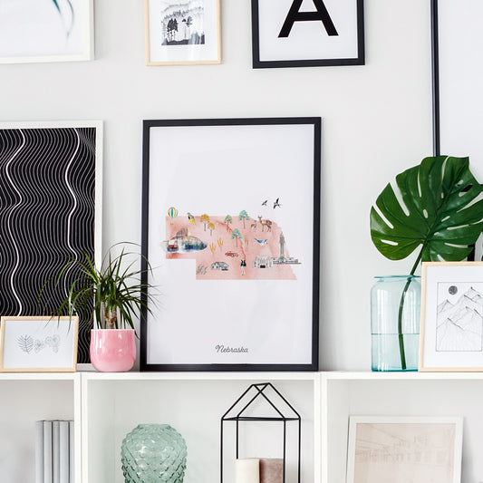 Nebraska Illustrated State Map Art Print