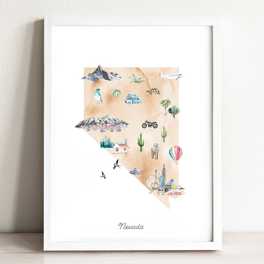 Nevada Illustrated State Map Art Print