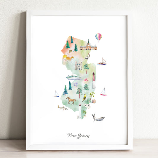 New Jersey Illustrated State Map Art Print