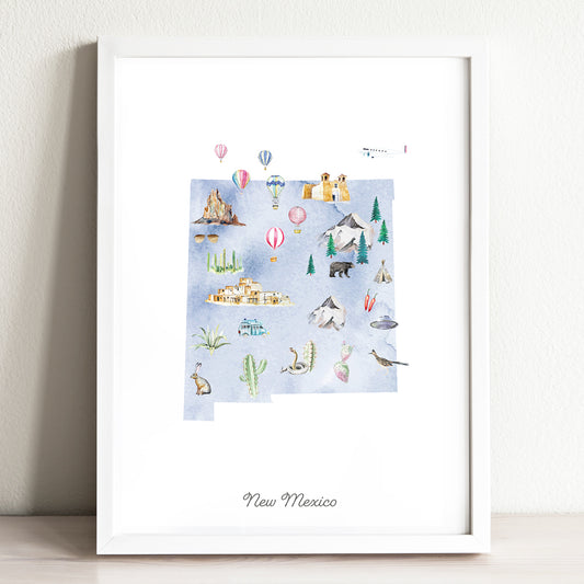 New Mexico Illustrated State Map Art Print