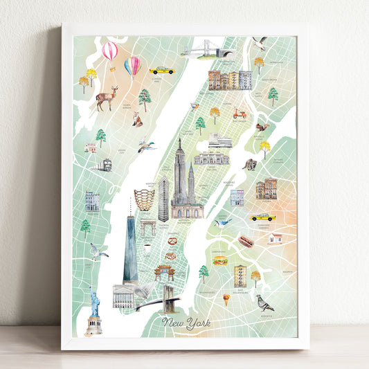 New York Illustrated City Map Art Print