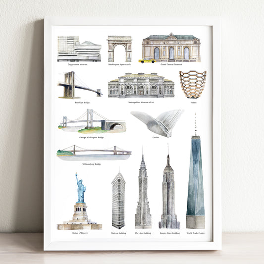 Landmarks of New York Illustrated Art Print