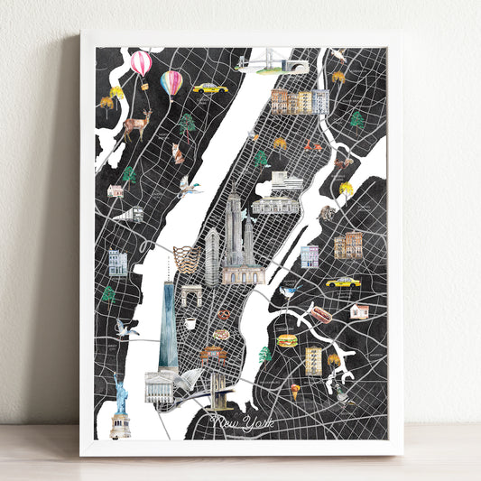New York Illustrated City Map Art Print