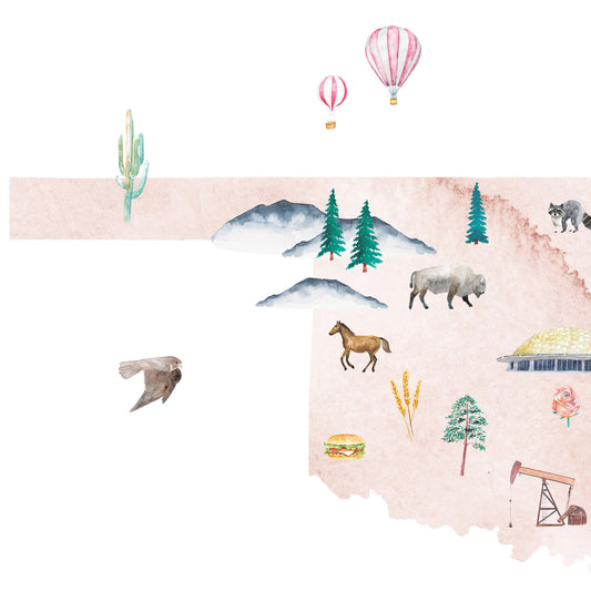 Oklahoma Illustrated State Map Art Print