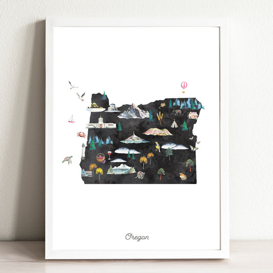 Oregon Illustrated State Map Art Print