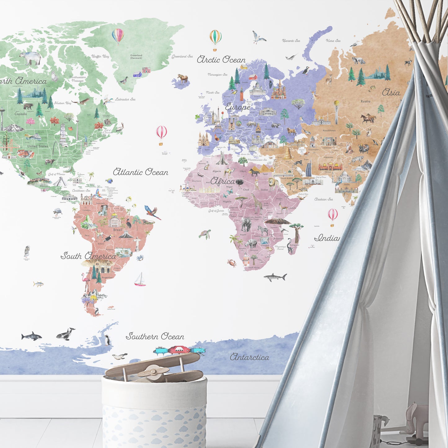 Educational World Map Wall Decal