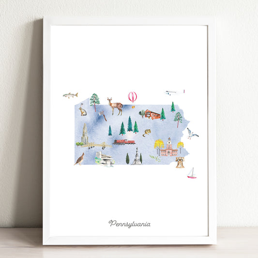 Pennsylvania Illustrated State Map Art Print