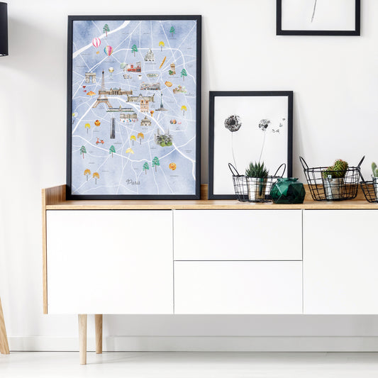 Paris Illustrated City Map Art Print