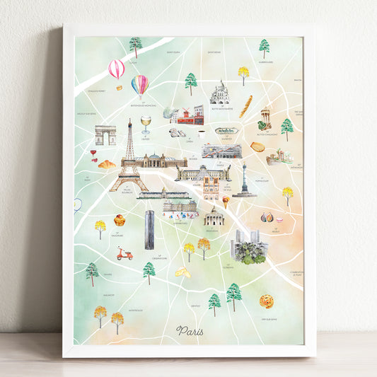 Paris Illustrated City Map Art Print