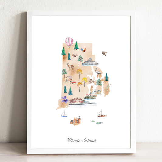 Rhode Island Illustrated State Map Art Print