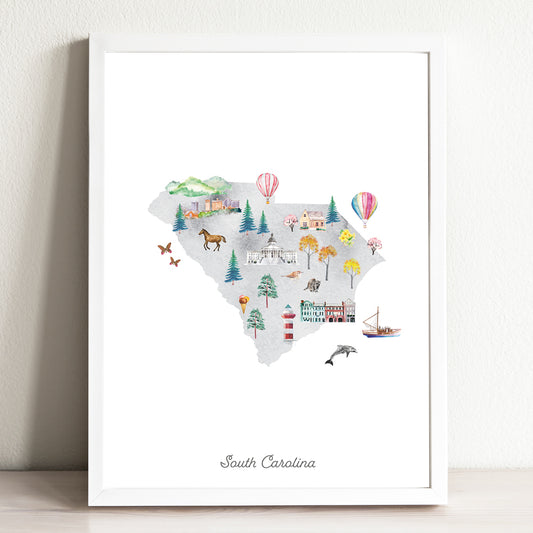 South Carolina Illustrated State Map Art Print
