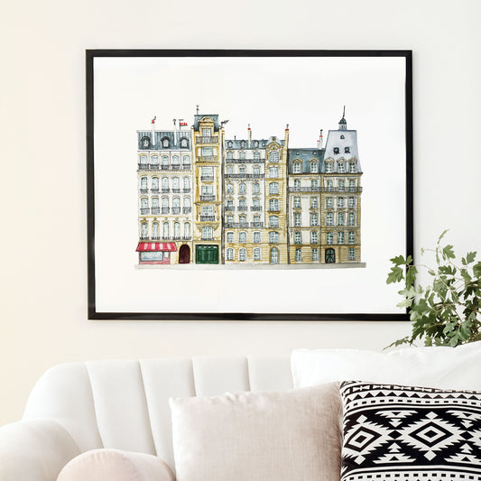 Paris Streetscape Illustrated Art Print