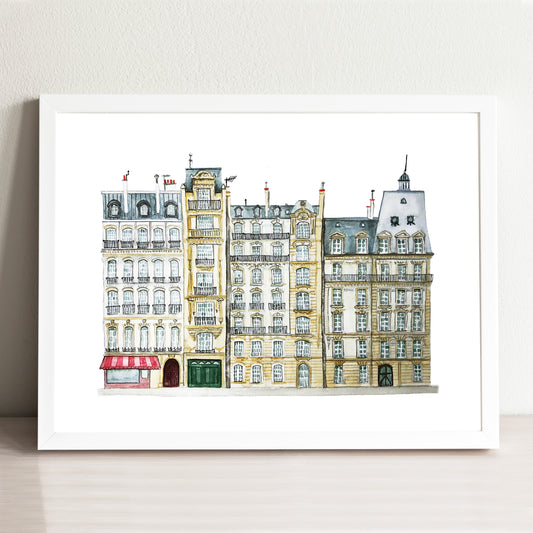 Paris Streetscape Illustrated Art Print