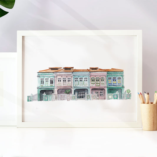 Singapore Streetscape Illustrated Art Print