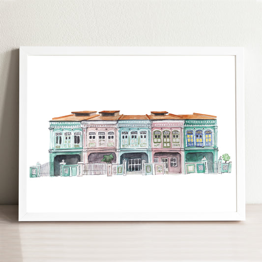 Singapore Streetscape Illustrated Art Print