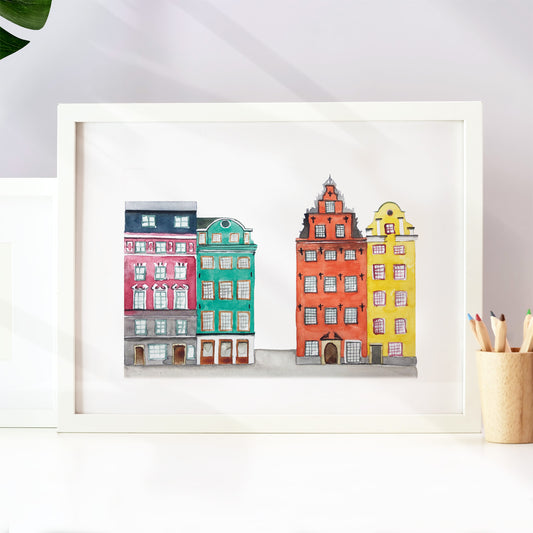 Stockholm Streetscape Illustrated Art Print