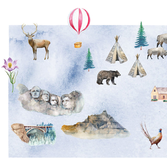 South Dakota Illustrated State Map Art Print