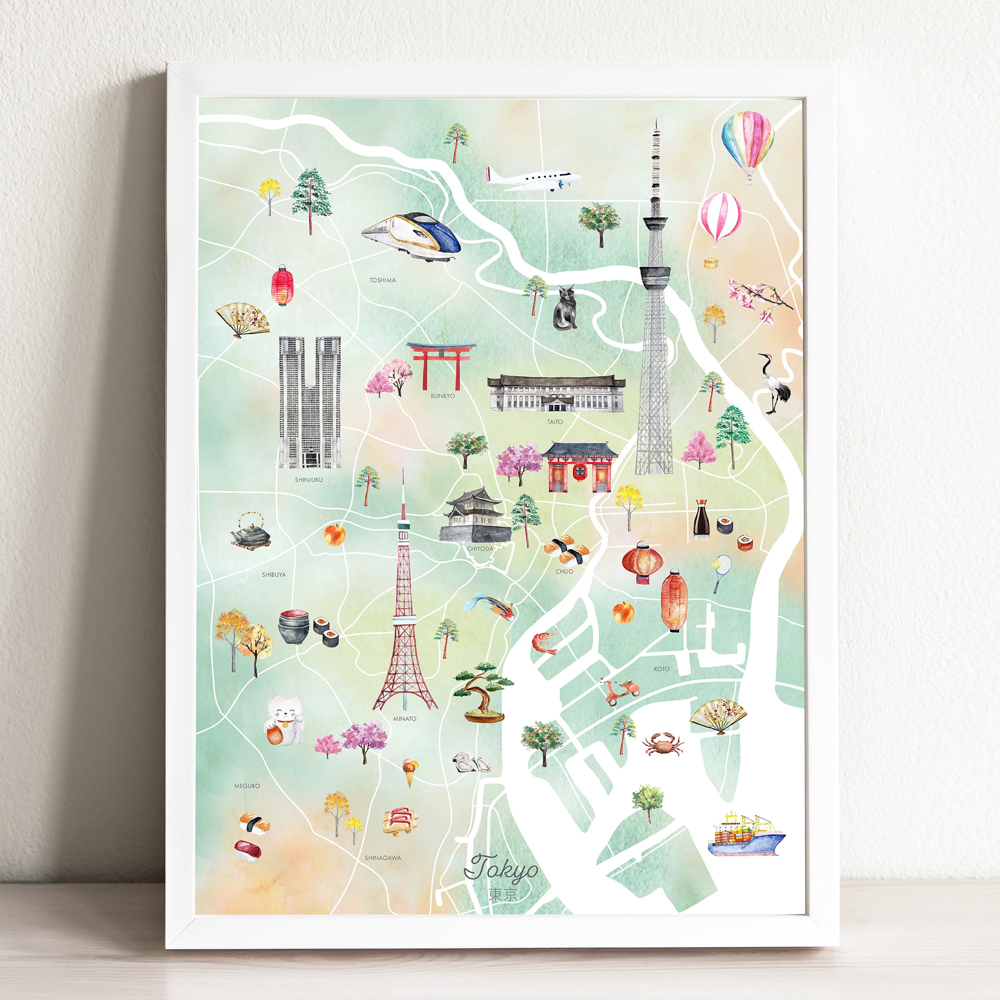 Tokyo Illustrated City Map Art Print | Featuring illustrations of famous  Tokyo landmarks