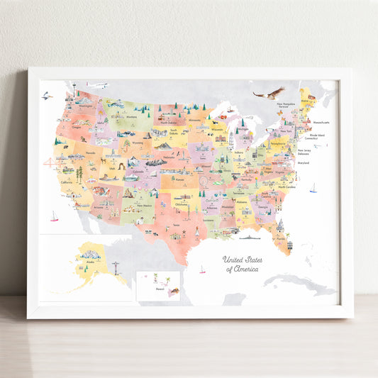 United States Educational Illustrated Map Art Print