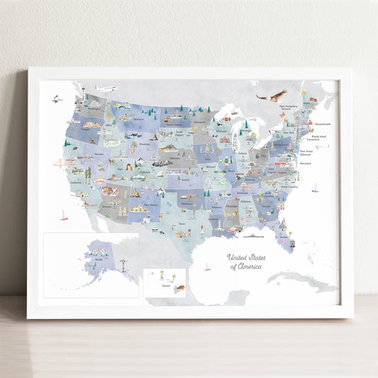United States Educational Illustrated Map Art Print