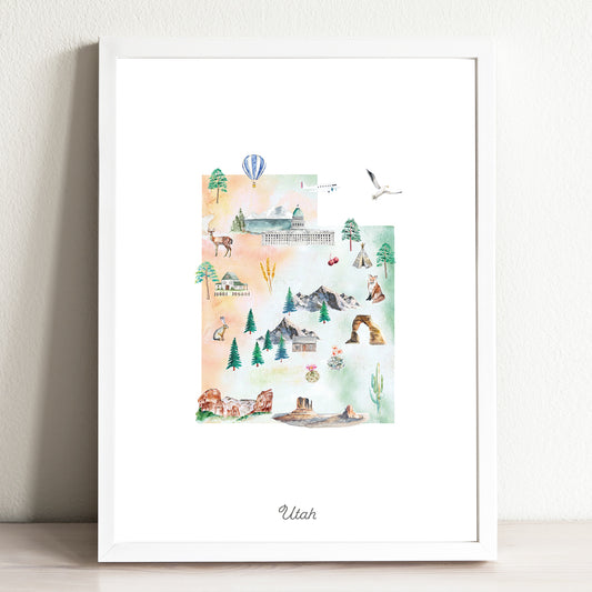 Utah Illustrated State Map Art Print