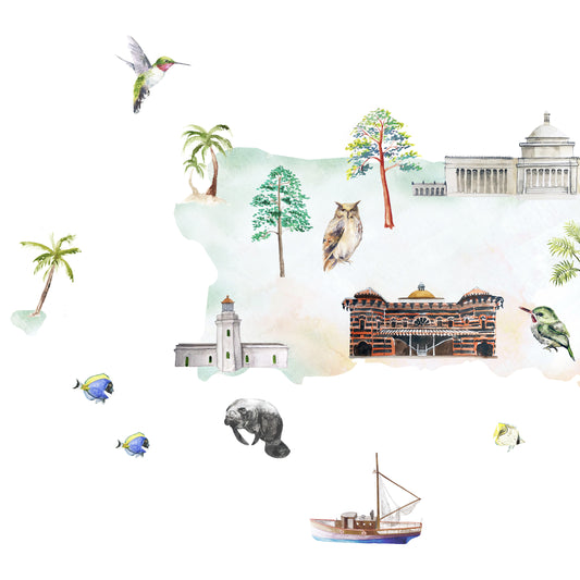 Puerto Rico Illustrated Map Art Print