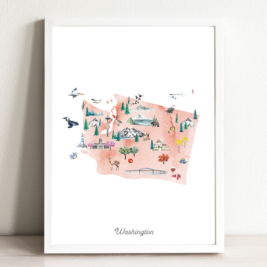 Washington Illustrated State Map Art Print