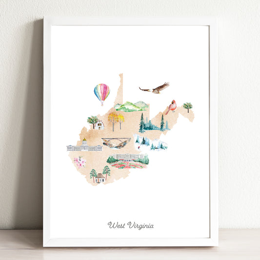West Virginia Illustrated State Map Art Print