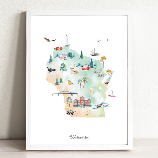 Wisconsin Illustrated State Map Art Print