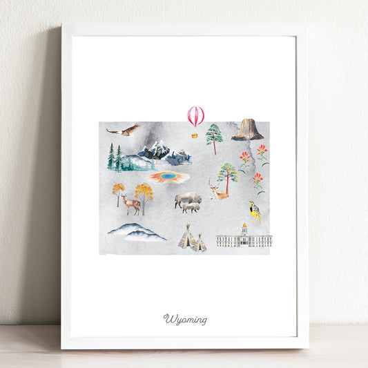 Wyoming Illustrated State Map Art Print