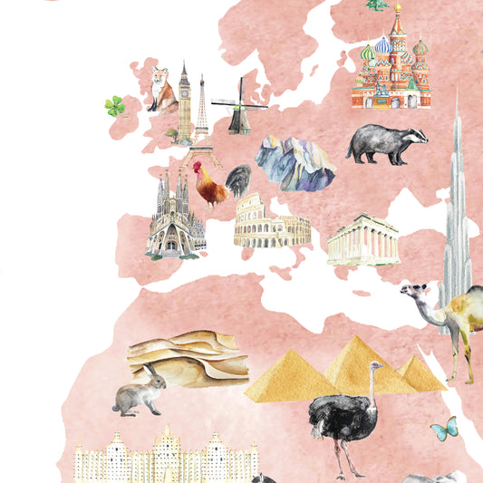 Illustrated Animals World Map Decal