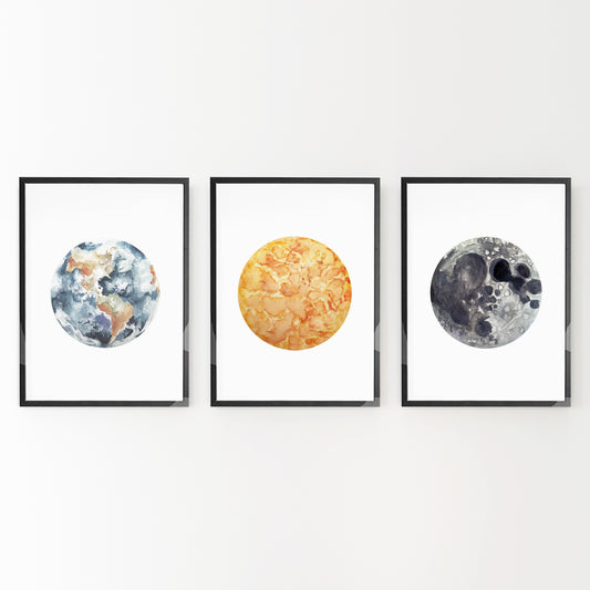 Earth + Sun + Moon Art Print Set