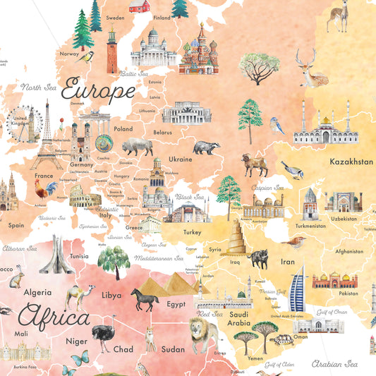 Educational World Map Art Print