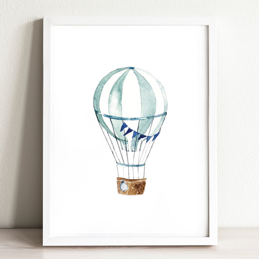 Vintage Teal Blue Hot Air Balloon Art Print