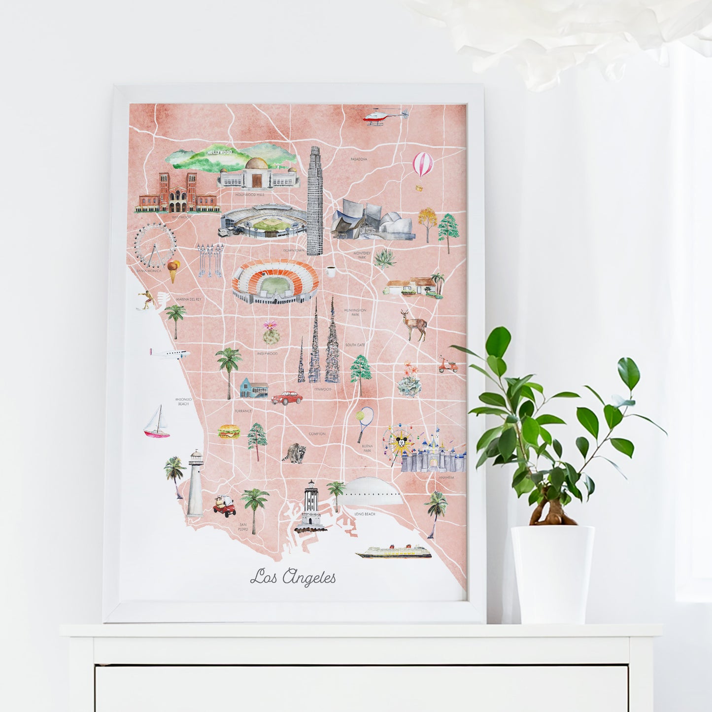 Los Angeles Illustrated City Map Art Print