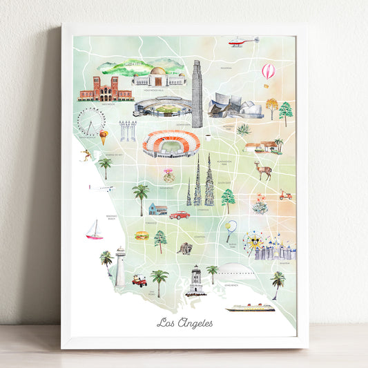 Los Angeles Illustrated City Map Art Print