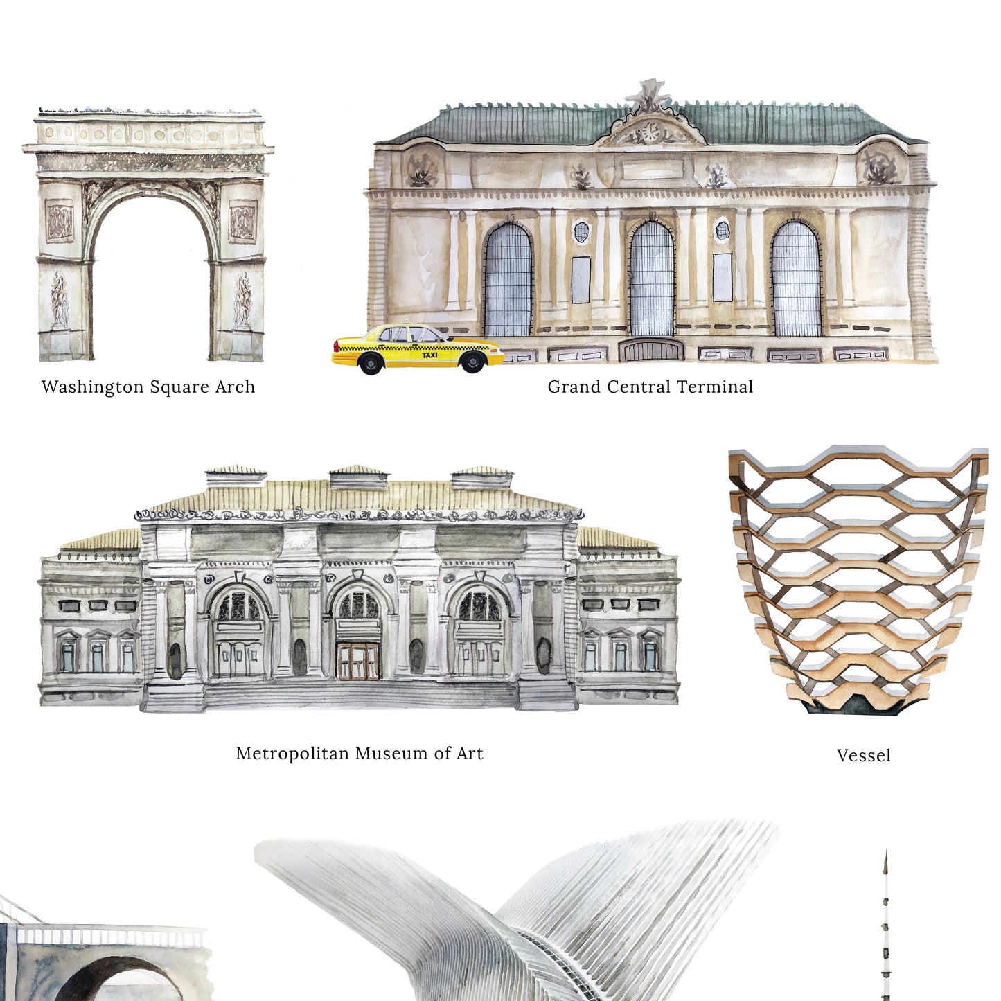 Landmarks of New York Illustrated Art Print