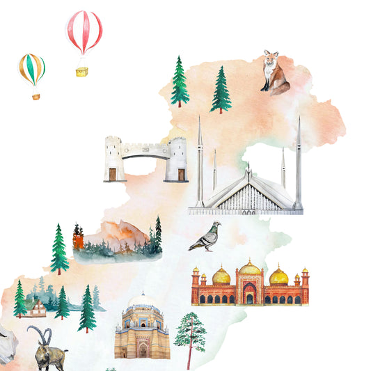 Pakistan Illustrated Map Art Print