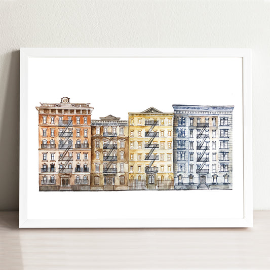 New York City Streetscape Illustrated Art Print