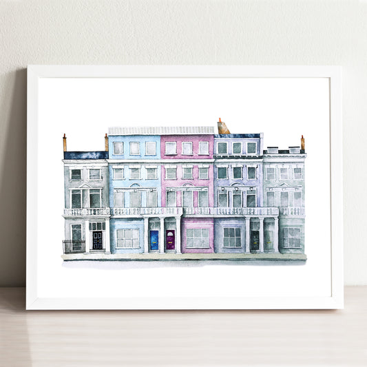London Notting Hill Streetscape Illustrated Art Print