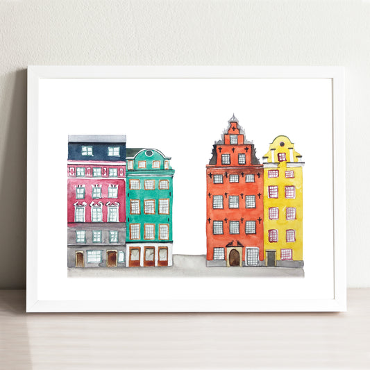 Stockholm Streetscape Illustrated Art Print